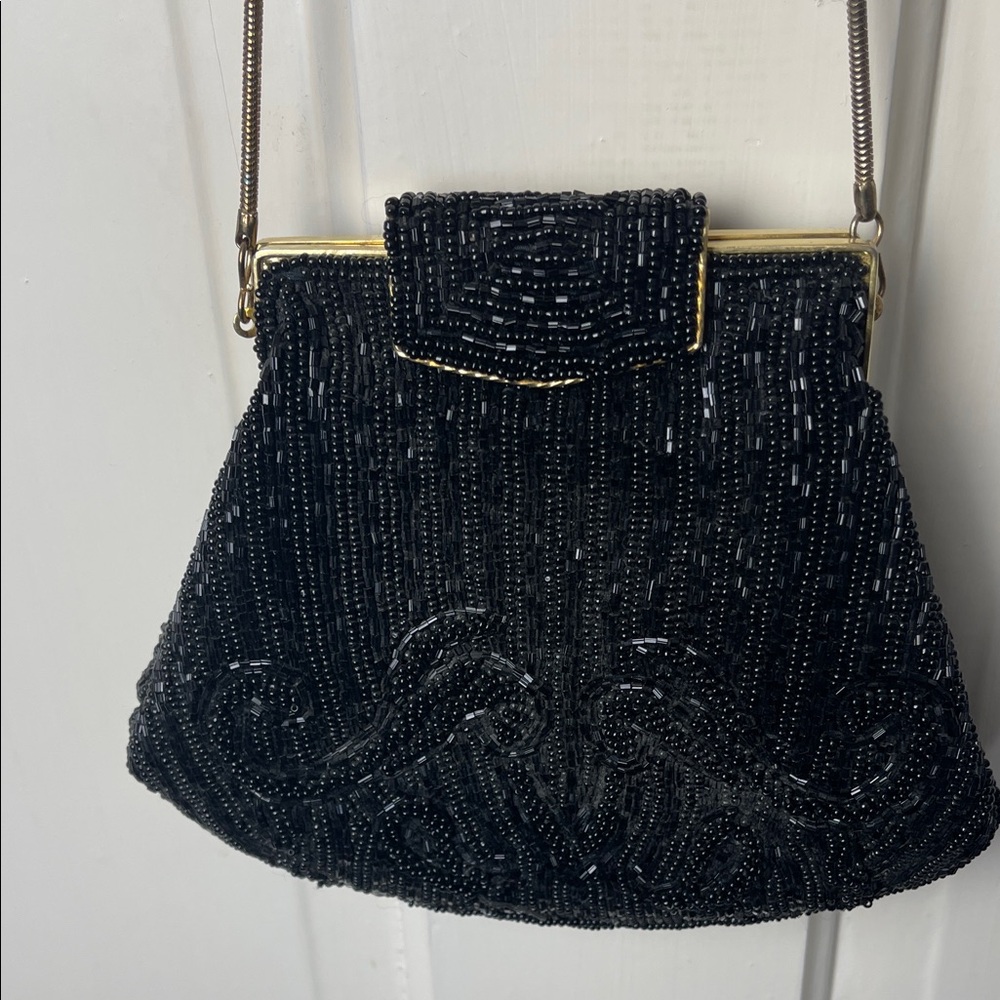 Chic Black Beaded Clutch